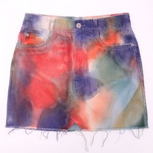 Pull and Bear raw edge tie dye denim mini skirt